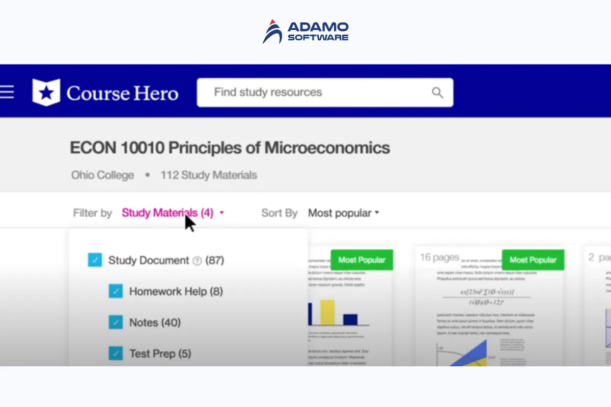 course hero | Adamo Software ai-in-education-examples-2